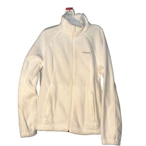 Off white columbia zip up fuzzy jacket
